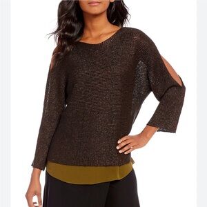 Eileen Fisher Organic Linen Shimmer Chainette Pullover‎ Size Small Relaxed Fit